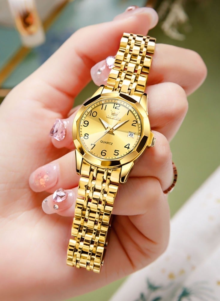 أوليفز ساعة كوارتز نسائية بمرآة ماسية الشكل، مينا بأرقام، مصنوعة من الفولاذ المقاوم للصدأ، مقاومة للماء، أنيقة وفاخرة، ساعة يد أصلية. - Image 1